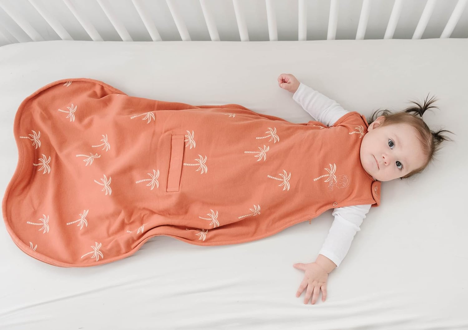 Woolino Ultimate Baby Sleep Sack – 4 Season Merino Wool Sleeping Bag, Organic Cotton Outer, Temp Regulating Blanket, Adjustable Sleep Sack Universal Size 2–24 Months - Palms