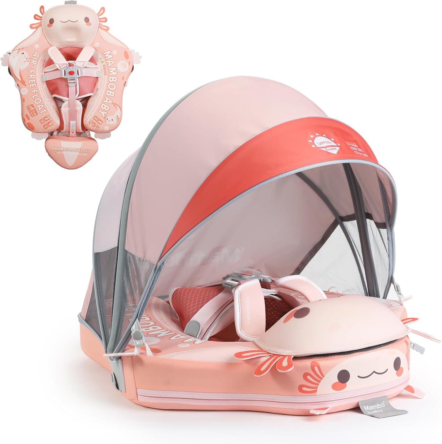 Mambobaby Float Deluxe Baby Pool Float: Safe & Comfortable Swim Trainer for Infants & Toddlers, Non-Inflatable Design, UV Protection Canopy, Fun Water Experience for Ages 3-24 Months