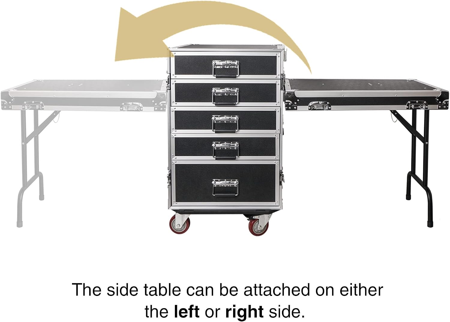 Sound Town Enhanced Thickness 1/2' (12mm) Plywood Road Case with 5-Drawer and Table for Customizable Stage and Studio Utility Equipment Storage, Pro Tour Grade (STRC-PROWT5D)