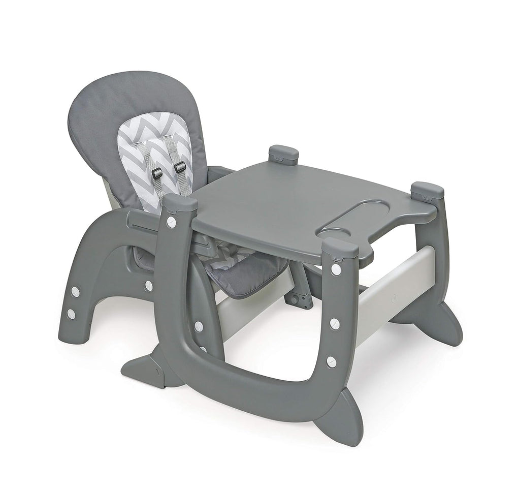 Badger Basket Envee II Baby High Chair with Playtable Conversion – Gray Chevron, 5-Point Harness, Dishwasher Safe Tray, Machine Washable Cushion
