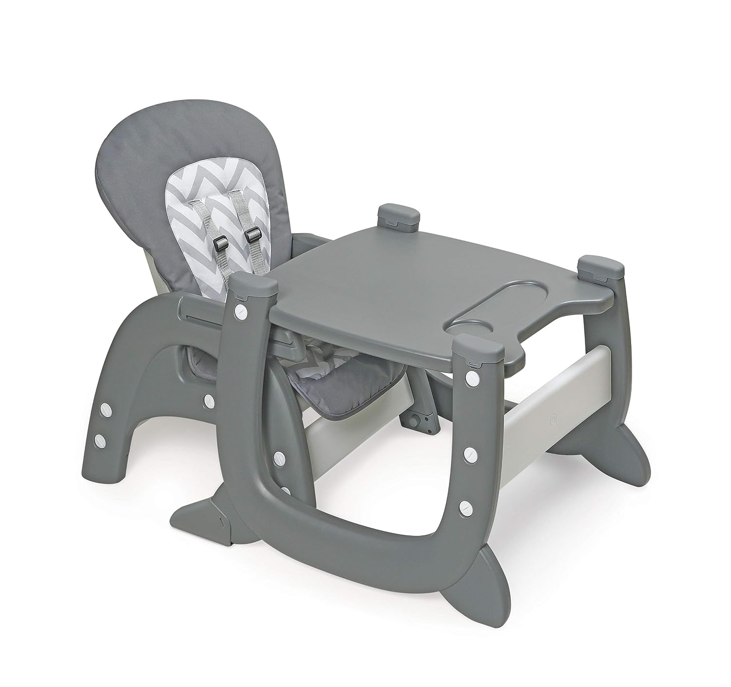 Badger Basket Envee II Baby High Chair with Playtable Conversion – Gray Chevron, 5-Point Harness, Dishwasher Safe Tray, Machine Washable Cushion