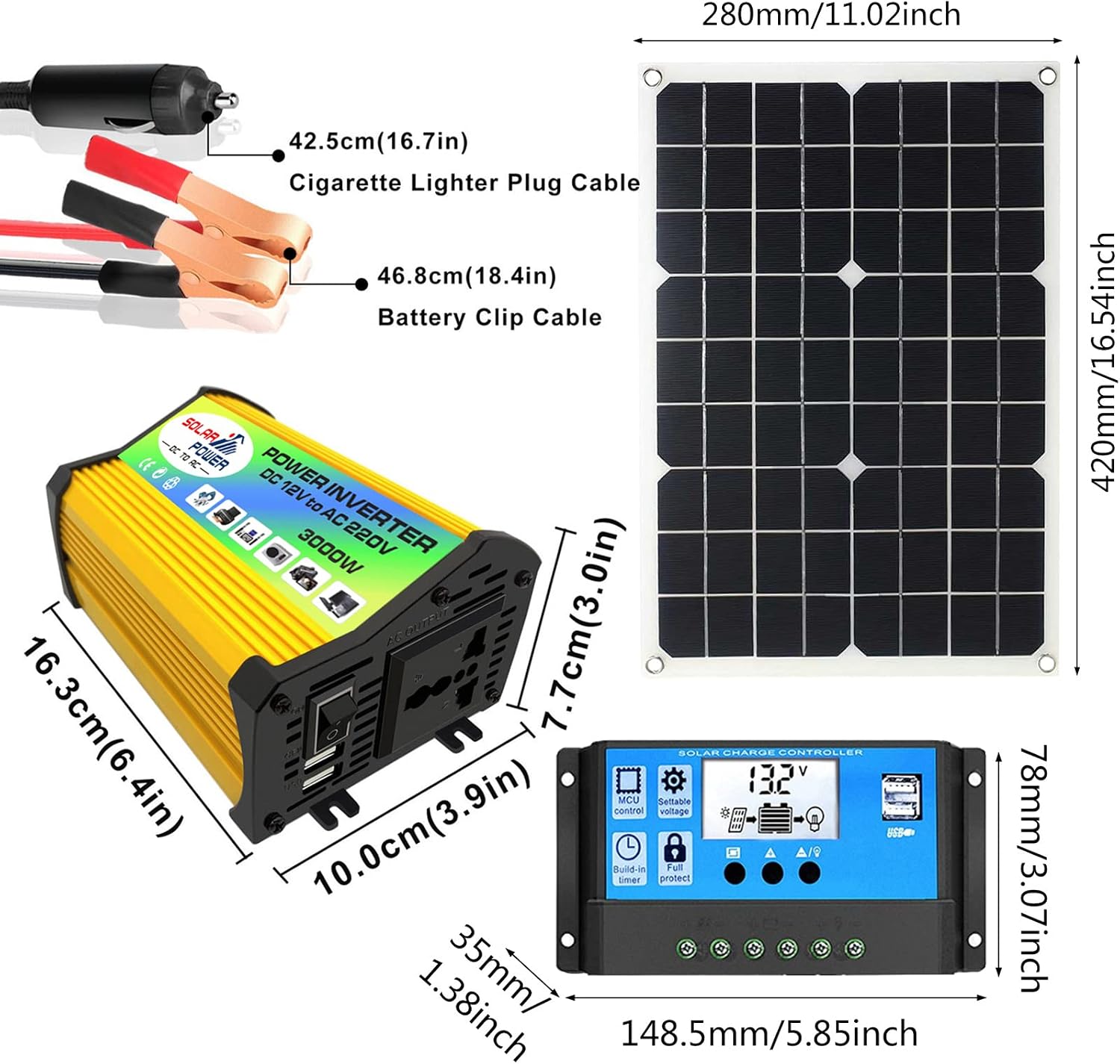NOLLAM Solar System, 3000W Solar Panel Controller and Inverter, Home Solar System Kit, Solar Panel Kit for Mounting Brackets, Fast Charge Complete Solar Panel Kit for RV