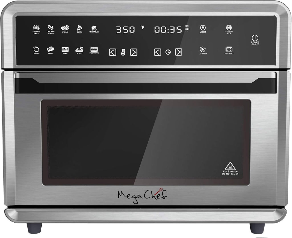 Megachef 10 in 1 Electronic Multifunction 360 Degree Hot Air Technology Countertop Oven, Silver Chrome, 25 Liter Capacity