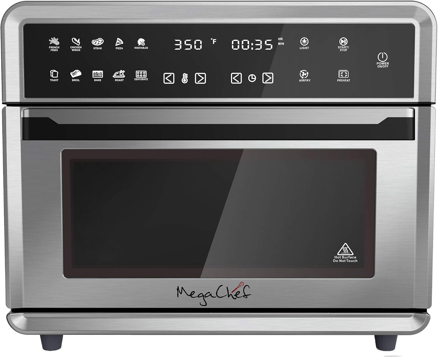 Megachef 10 in 1 Electronic Multifunction 360 Degree Hot Air Technology Countertop Oven, Silver Chrome, 25 Liter Capacity