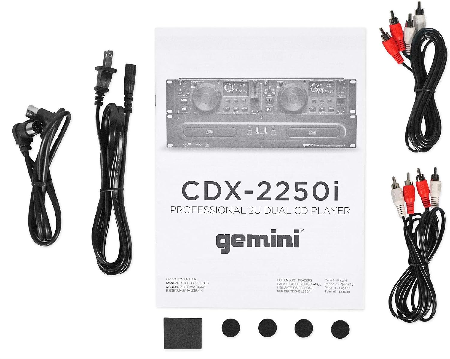 Gemini CDX-2250i Pro DJ Dual Two Deck Rack Mount CD/MP3 Media Player w/ USB Bundle with Rockville RRB40 4U Rack Bag Double-Sided Case with 12' Depth with Shoulder Strap