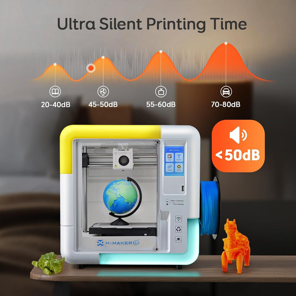 AOSEED 3D Printer for Kids & Beginners, AI-Powered Fully Assembled 3D Printer with Up to 400mm/s Speed, Auto Leveling, 15 Mini Apps, Includes 8 PLA Filaments for Home and School Use, X-MAKER AI+