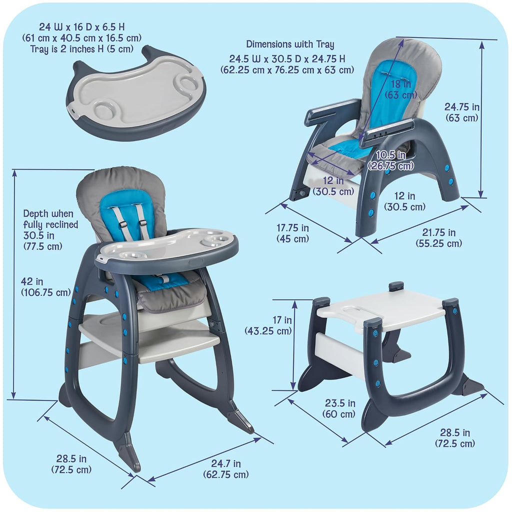 Badger Basket Envee II Convertible Baby High Chair with Infant Feeding Seat, Booster Seat, and Toddler Desk with Chair - Charcoal/Teal