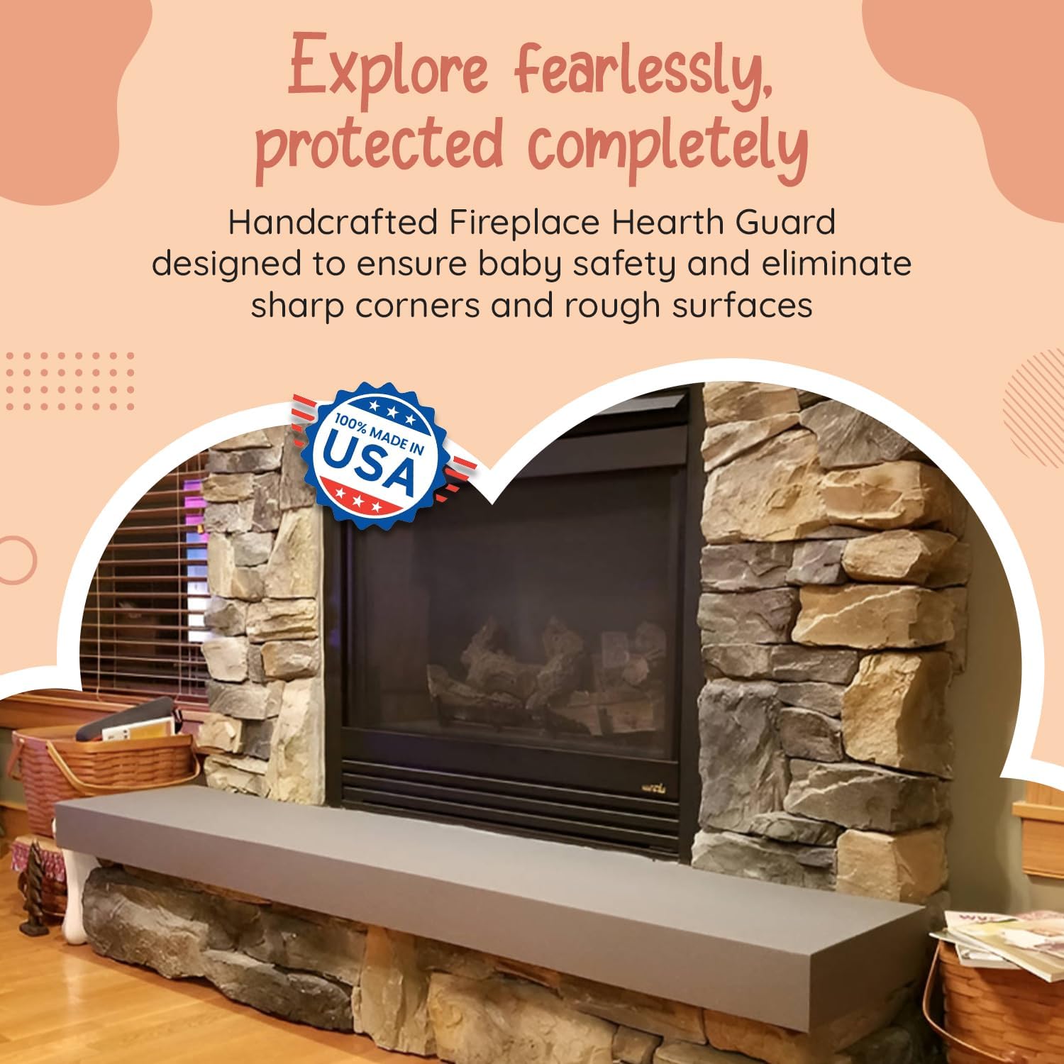 Soft Seat Edge Cushion Fireplace Hearth Guard Bumper Pad Child Proof Padding (Medium, Gray-fits Width from-69-80')