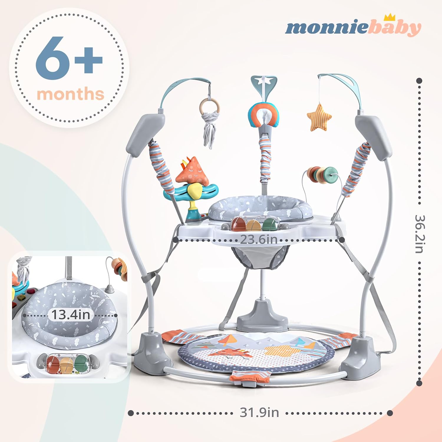 Baby Activity Center, Baby Jumper Activity Center with Music, Interactive Toys, 360° Rotating Seat, 3 Adjustable Heights, Infant Activity Jumper for 6+ Months (Gray Forest)