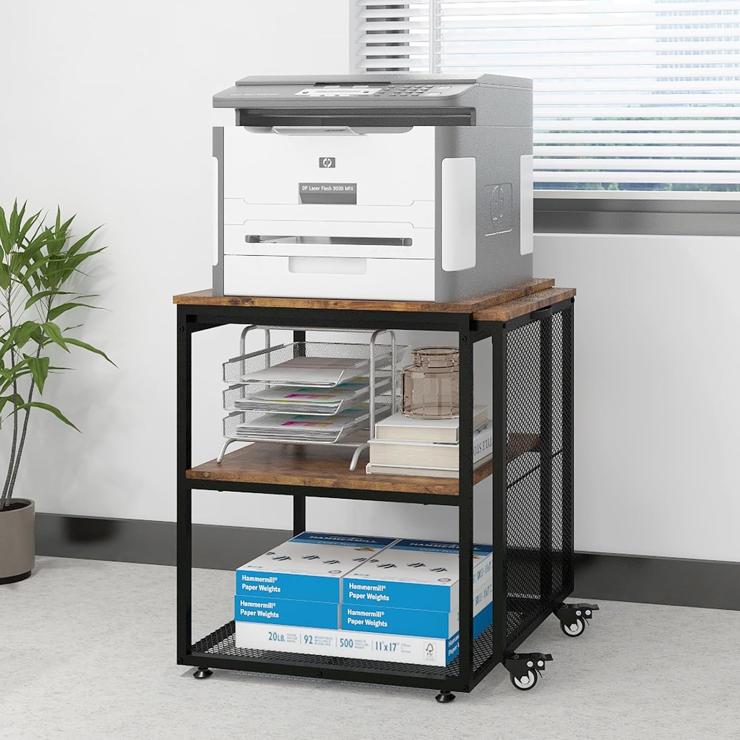 Natwind 24''x20''x29'' Large Printer Stand with Storage Shelves,Extendable Home Craft Table,Home Office Organization Desk, Versatile Table for Home Office, Kitchen, Study Room, Living Room (Retro)
