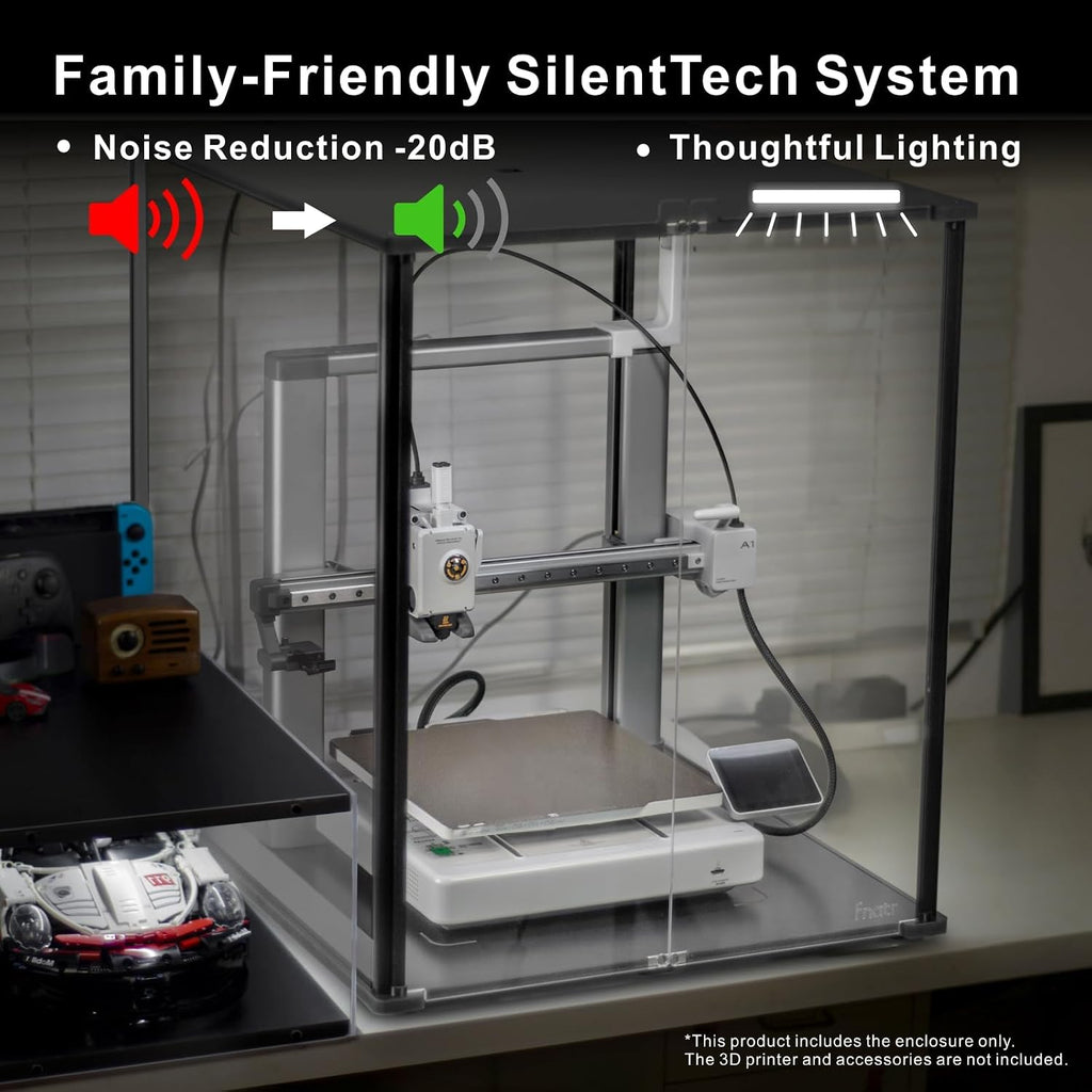 3D Printer Enclosure for Bambu Lab A1 - Fume & Odor Control, Ventilation Cutout for Air Purification, Overheating Protection, LED Light, Versatile AMS Lite Placement, Black
