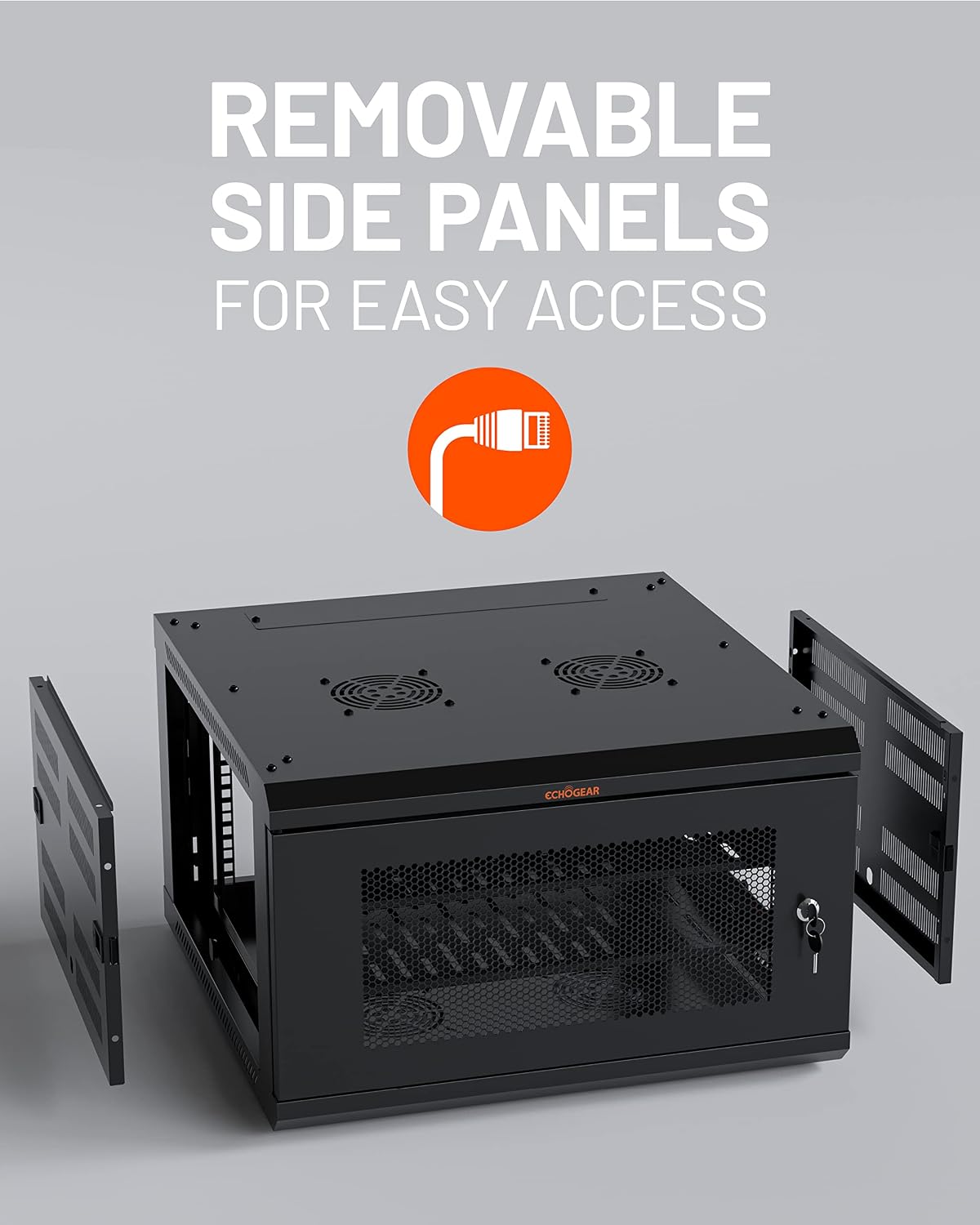 ECHOGEAR 6U Network Rack - Enclosed Wall Mount Rack Kit Includes 2x 1U Shelves, Pre-Mounted Fan, Lockable Door & Hardware - 600mm Depth Fits All Your AV Gear