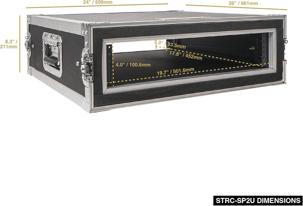 Sound Town Shock Mount 2U ATA Plywood Rack Case with 21' Rackable Depth, 2-Space Size, Pro Tour Grade (STRC-SP2U)