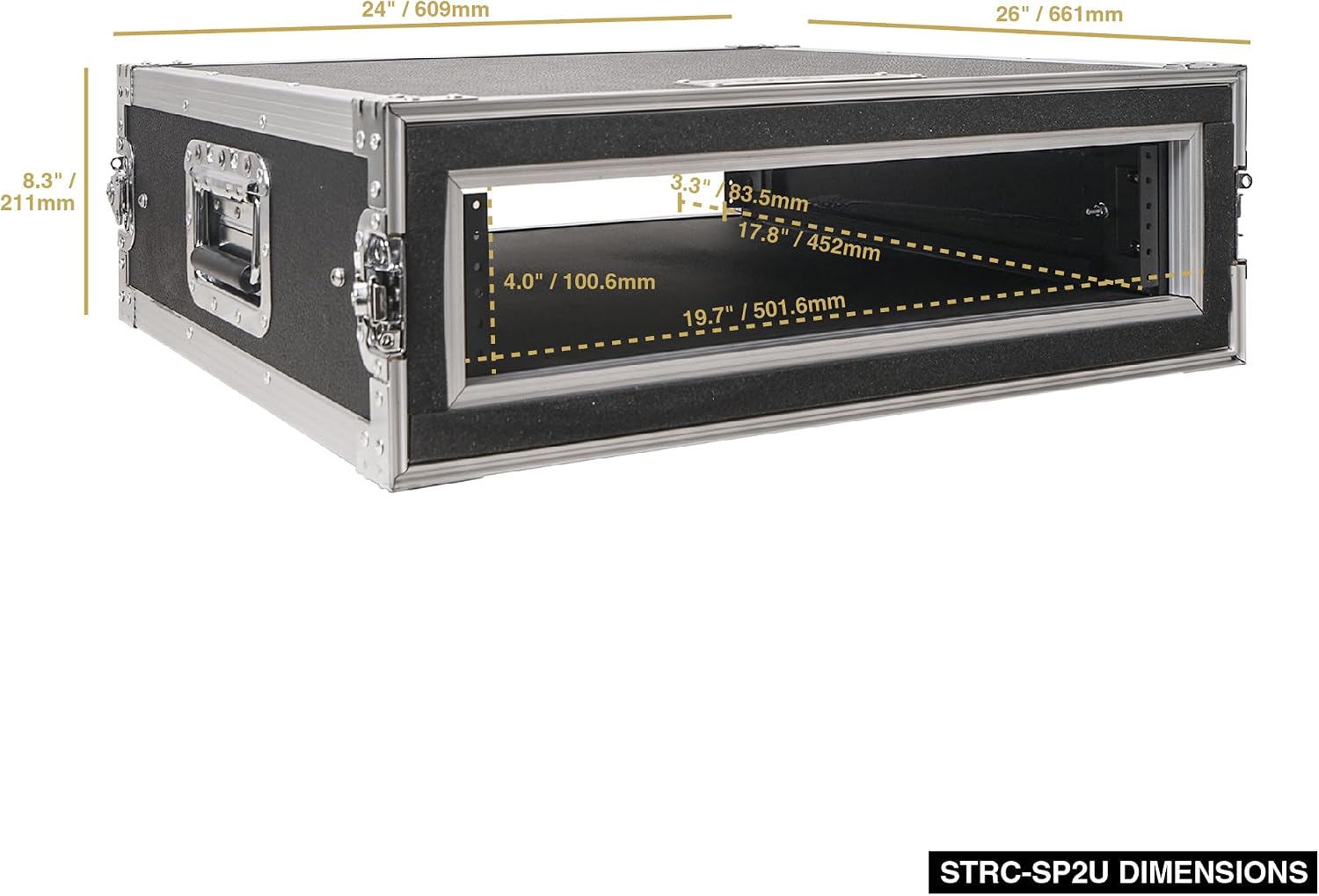Sound Town Shock Mount 2U ATA Plywood Rack Case with 21' Rackable Depth, 2-Space Size, Pro Tour Grade (STRC-SP2U)