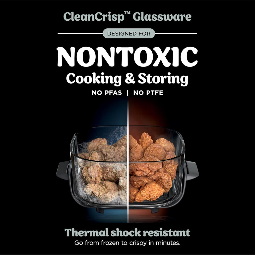Ninja Crispi Air Fryer, Microwave, Freezer & Dishwasher Safe, Non Toxic Glass Portable Cooking System, 4 QT & 6 Cup Glass Containers with Storage Lids, Easy Meals, Air Fry, Bake, Green (Renewed)
