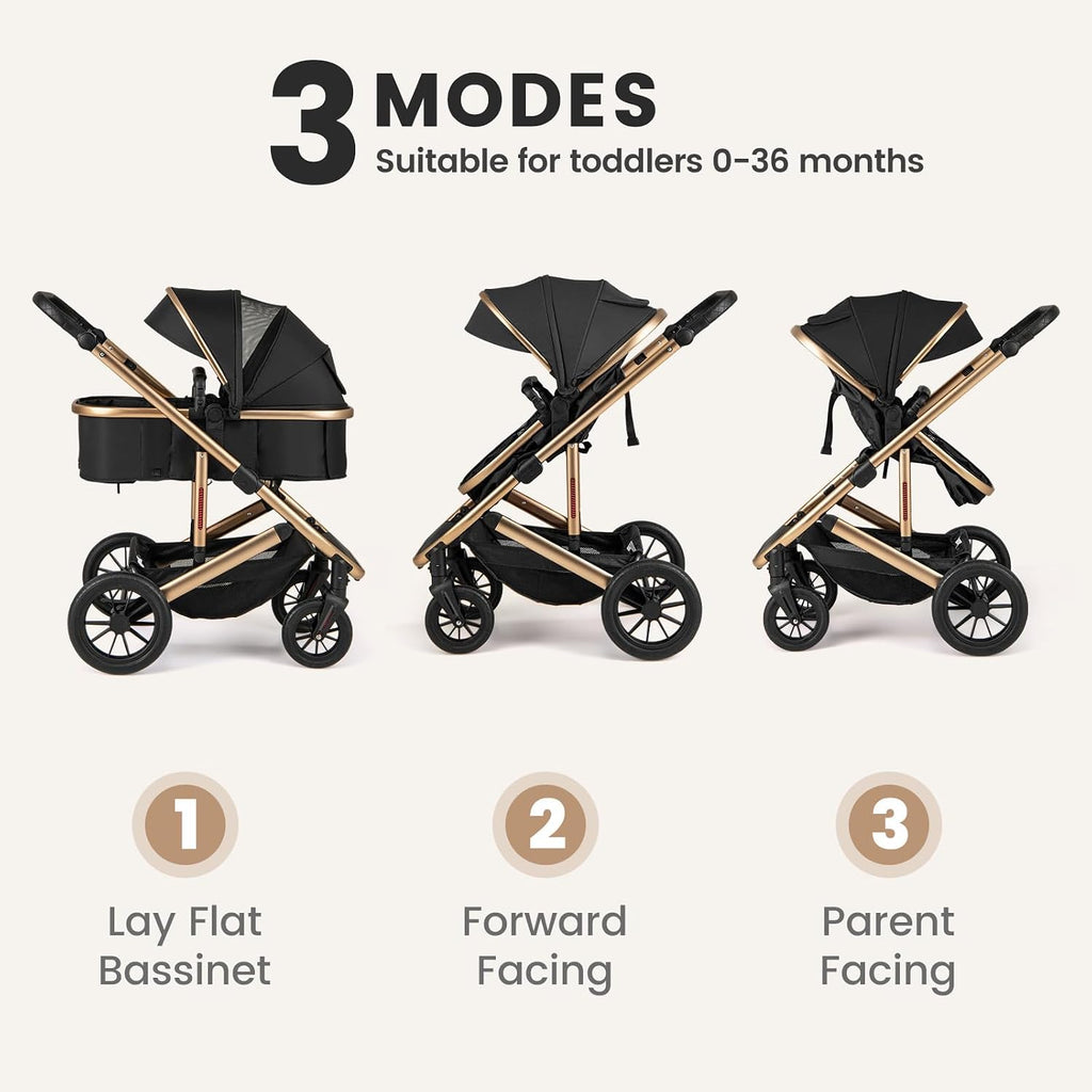 INFANS 2 in 1 Baby Stroller, Folding Newborn Pram Convertible Stroller Bassinet for Infant Foldable High Landscape Shock Absorption with Reversible Seat Aluminum Structure for Pushchair