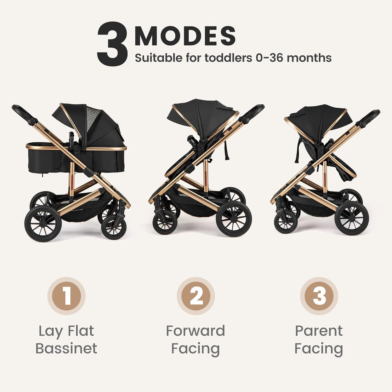 INFANS 2 in 1 Baby Stroller, Folding Newborn Pram Convertible Stroller Bassinet for Infant Foldable High Landscape Shock Absorption with Reversible Seat Aluminum Structure for Pushchair