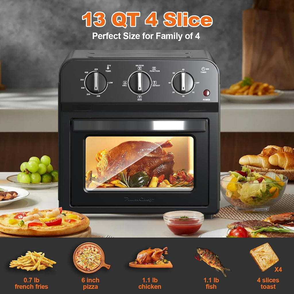 Family Size Air Fryer Toaster Oven Combo,13QT,360° Hot Air Circulation for Healthy Oil-Free Cooking, Multifunctional Convection Contertop Oven, Adjustable Time & Temp Control