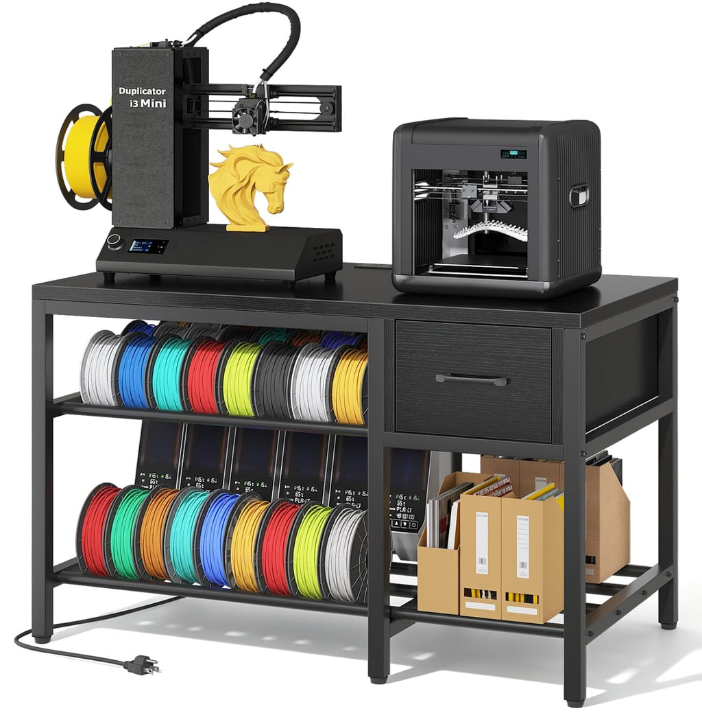 3D Printer Stand with Filament Storage – Heavy Duty Metal 3D Printer Table with Drawer and Power Hub for Workshop, Studio, and Office