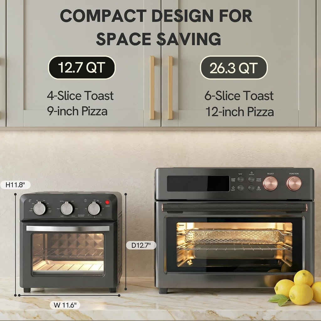 VAL CUCINA 6-in-1 Air Fryer Toaster Oven Combo, Compact 12.7 QT Small Countertop Convection Oven, Fits 9' Pizza & 4 Toast, Hexagon Hybrid Heating, Enamel Baking Pan