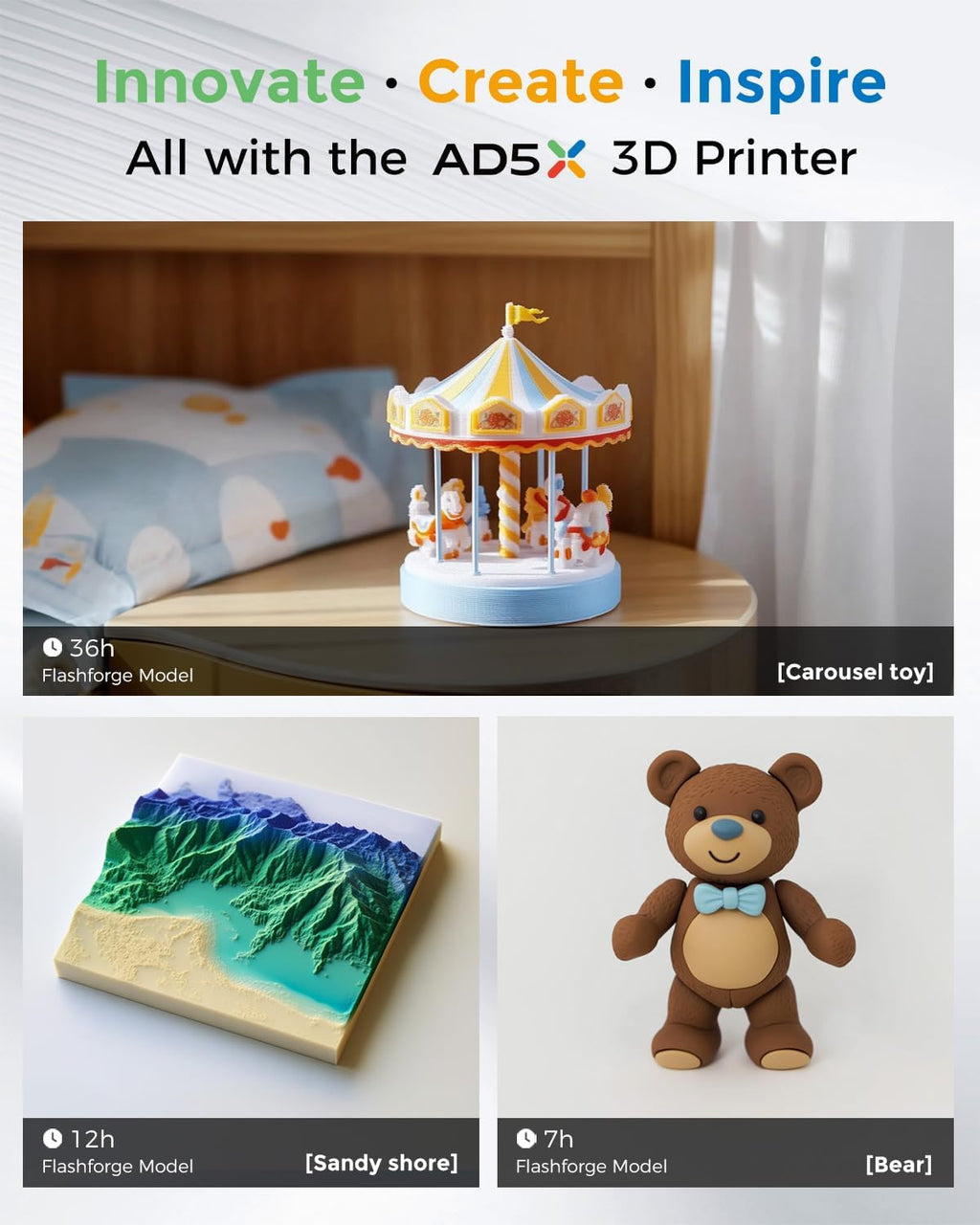 FLASHFORGE AD5X Multi-Color 3D Printer 4 Colors with IFS, Fully Auto Leveling FDM 3D Printer with Max 600mm/s High Speed Printing and Max 300°C Nozzle, Large Printing Size 220 * 220 * 220mm