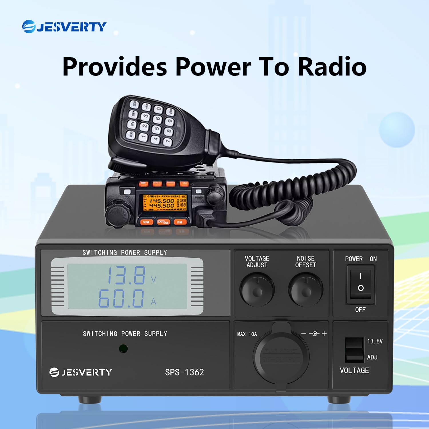 Universal Compact Bench Power Supply- 60 Amp Regulated Home Lab Benchtop AC-to-DC Converter 13.8Volt/9-15Volt, Cooling Fan, Screw Type Terminals - Jesverty SPS-1362