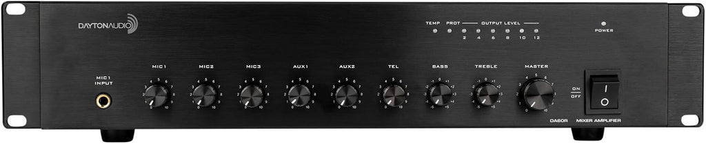 Dayton Audio DA60R 60W 2U Rack Mount Mixer-Amplifier 70V / 100V or 4 Ohm 3 Mic 2 Aux 1 Tel Inputs