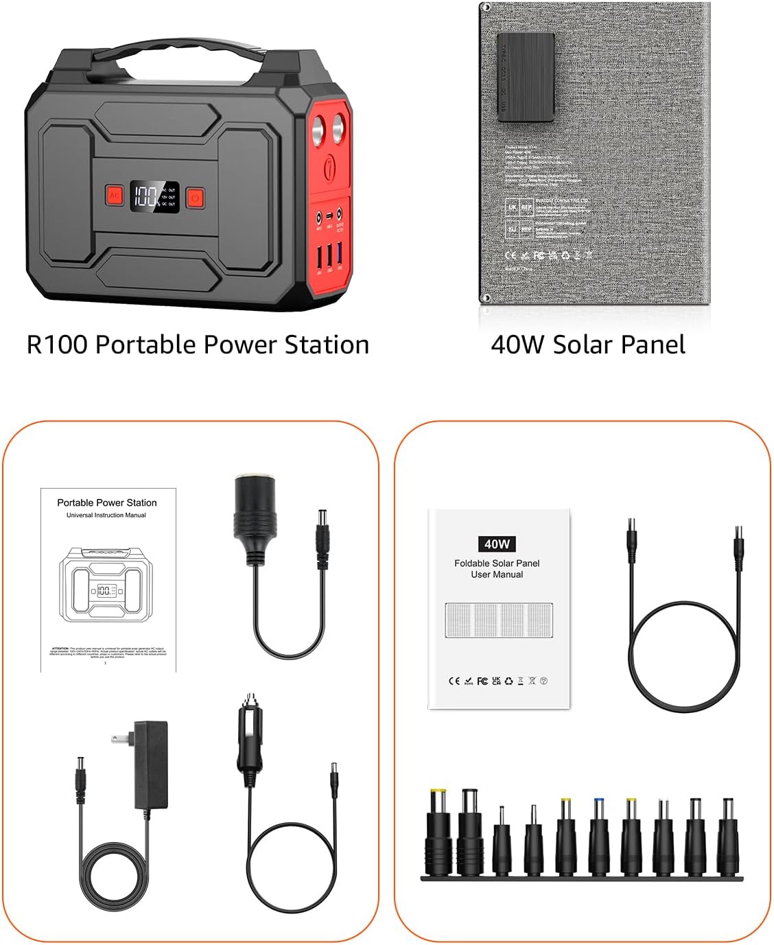 Solar Powered Generator 200W Peak/100W Rated, Portable Solar Generator Power Station with Solar Panels 40W Included, 146Wh Solar Power Bank with AC Outlet 110V for Home Use Camping Outdoor Adventure