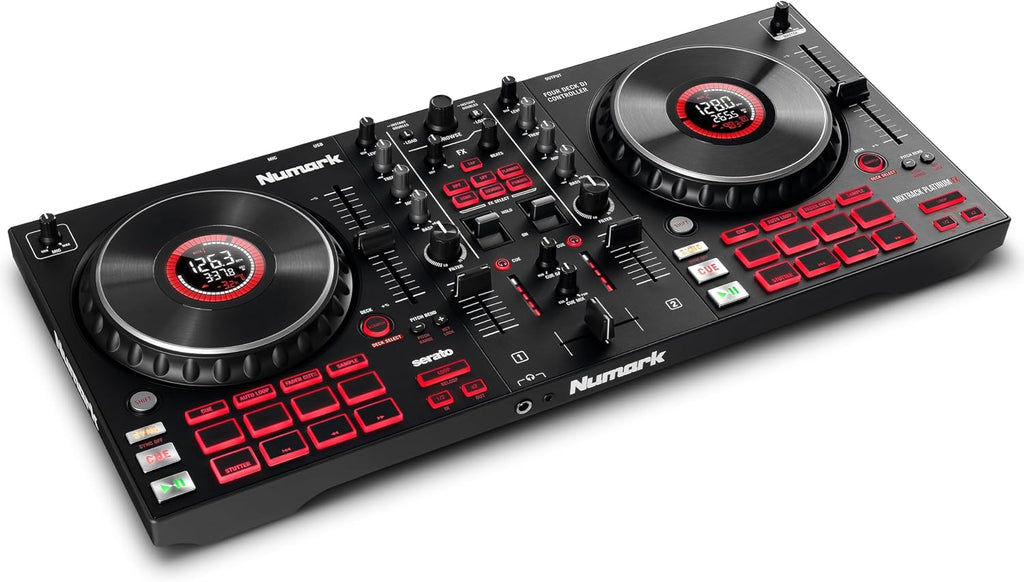 Numark Mixtrack Platinum FX Serato DJ Controller with Jog Wheel Displays, 4 Decks, Mixer, Effects Paddles and Audio Interface