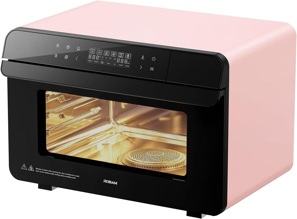 ROBAM Toaster Oven Air Fryer Combo R-BOX Pink, 23QT Countertop Convection Steam Oven, Rapid Steam, Bake, Air Fry, Broil, Dehydrate, Defrost, Ferment, Steam Self-Clean, Touchscreen Control