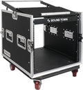 Sound Town Enhanced Thickness 1/2' (12mm) Plywood 10U Audio Rack/Road Case with 14U Slant Mixer Top, 25'' Rackable Depth and Casters-Pro Tour Grade (STMR-DE10UW)