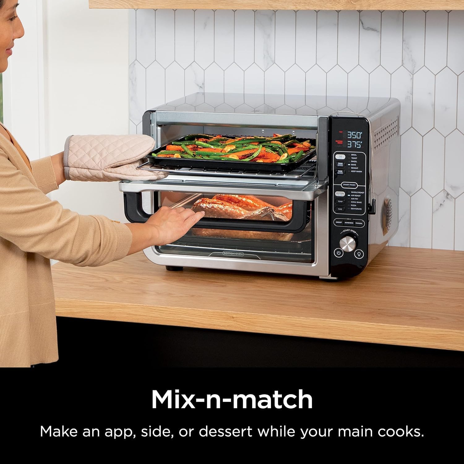 Ninja (Refurbished) DCT401QBK 12-in-1 Double Oven with FlexDoor, FlavorSeal & Smart Finish, Rapid Top Convection and Air Fry Bottom, Bake, Roast, Toast, Air Fry, Pizza and More, Black (Renewed)