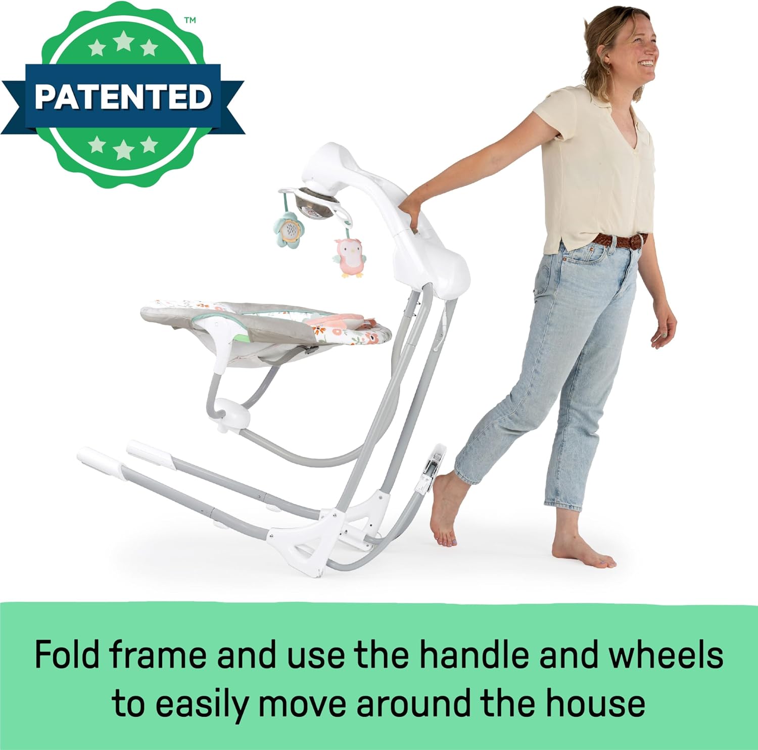 Ingenuity InLighten 5-Speed Baby Swing - Swivel Infant Seat, 5 Point Safety Harness, Nature Sounds, Lights - Nally Owl
