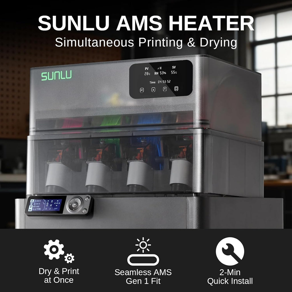 SainSmart SUNLU AMS Heater Upgrade for Bambu Lab AMS Gen 1, Simultaneous Filament Drying & Printing, Fast 70°C Heating, Smart Humidity Control, 4-Roll Capacity, Easy 2-Min Install (AMS Not Included)