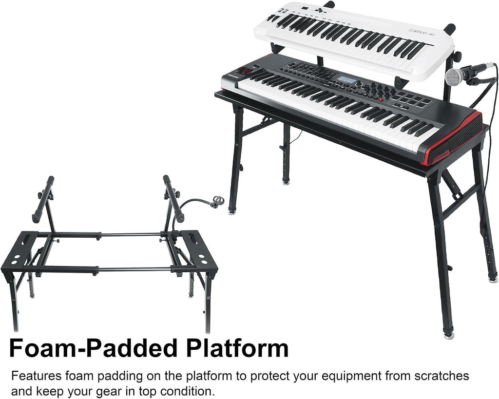 Rockville PKS44 2-Tier Keyboard/DJ Stand, Tabletop, Mic Stand, Detachable Second Tier, Foldable, Steel, Carry Bag, Perfect for DJs, Studios, Live Gigs
