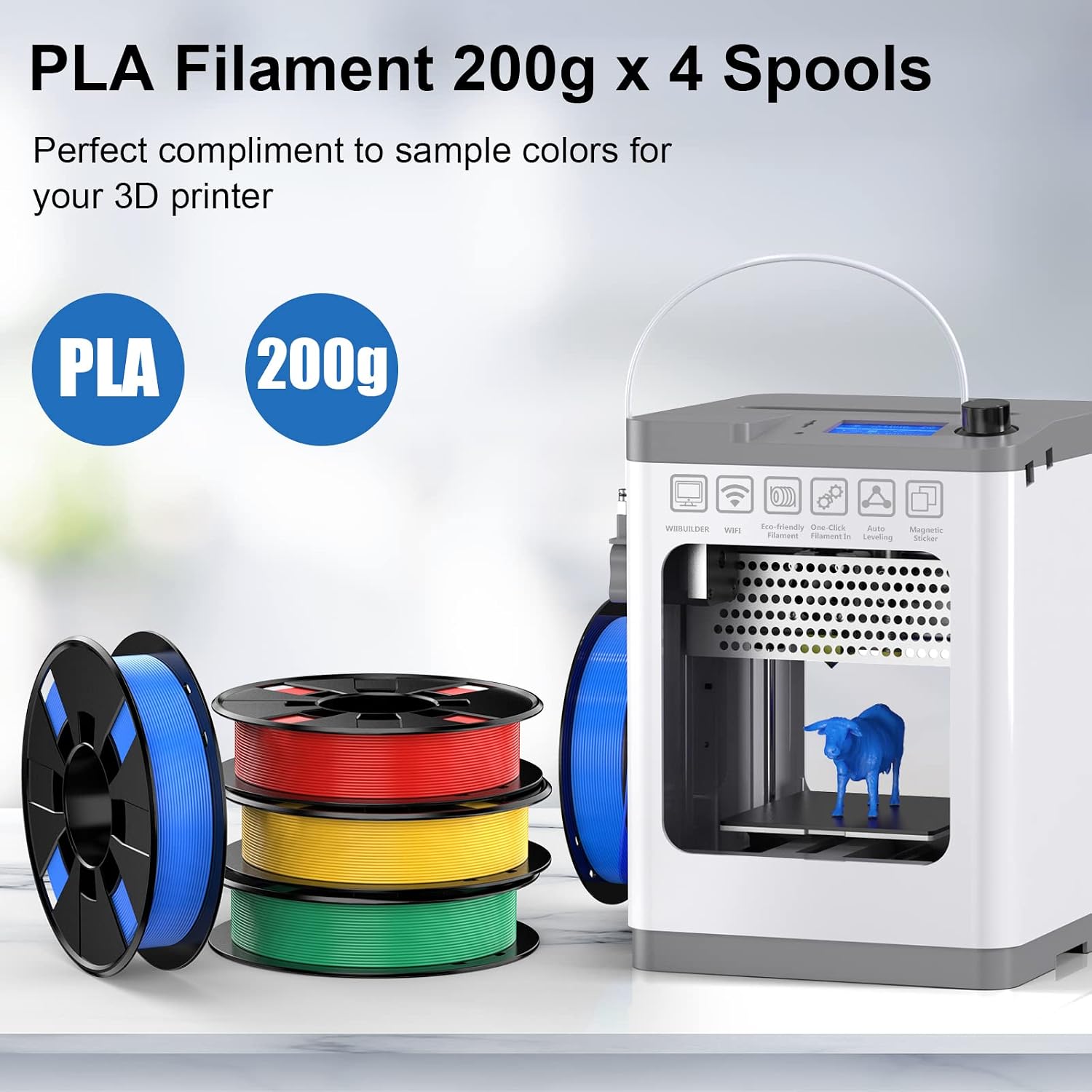 Entina Mini 3D Printer Tina2S V12 & 4 Colors PLA 3D Printer Filament Bundle(Red, Yellow, Blue, Green)