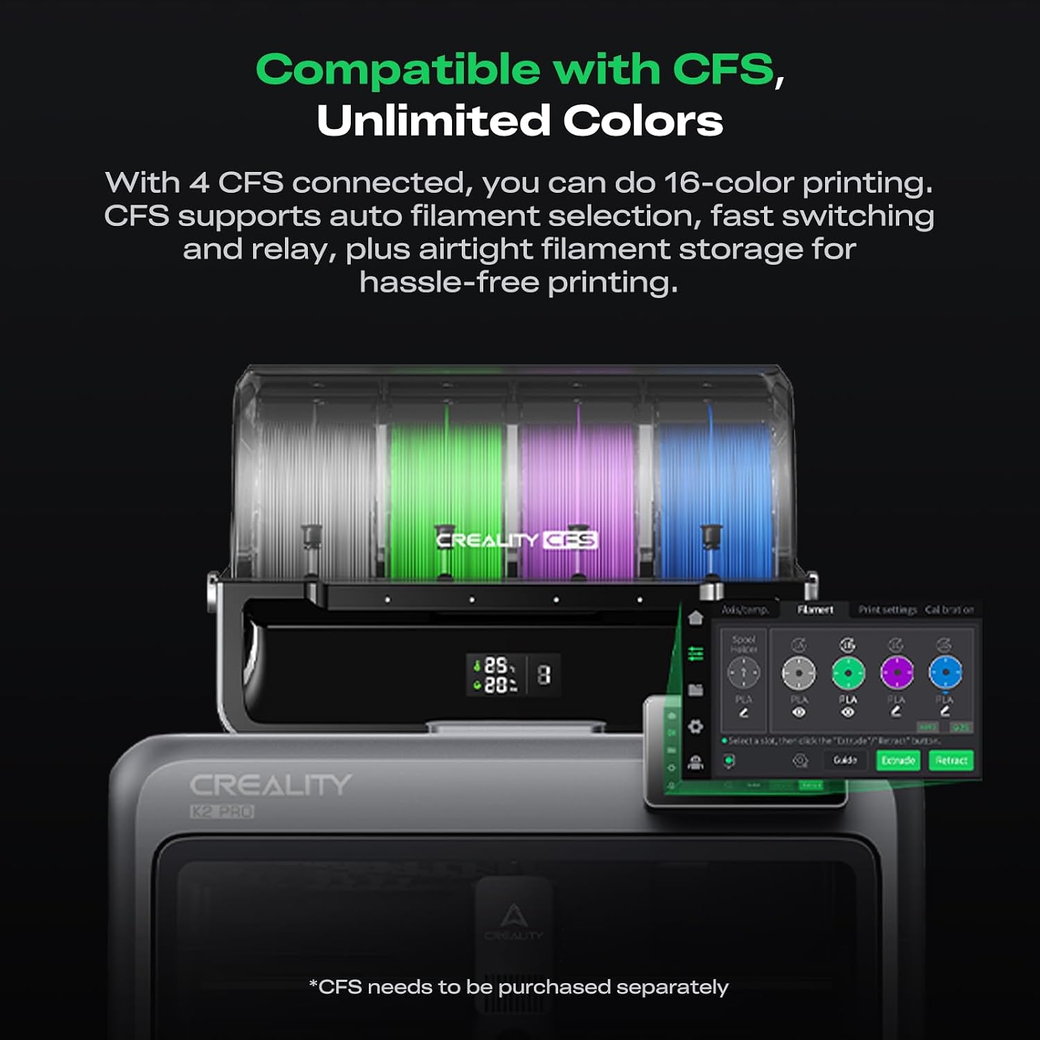 Creality K2 Pro (A) 3D Printer, Support Multi Color 3D Printing Needs CFS, 600mm/s High-Speed Printing, Smart Auto Leveling, Active Chamber Heating, Dual AI Cameras, Large Build Volume 300×300×300 mm