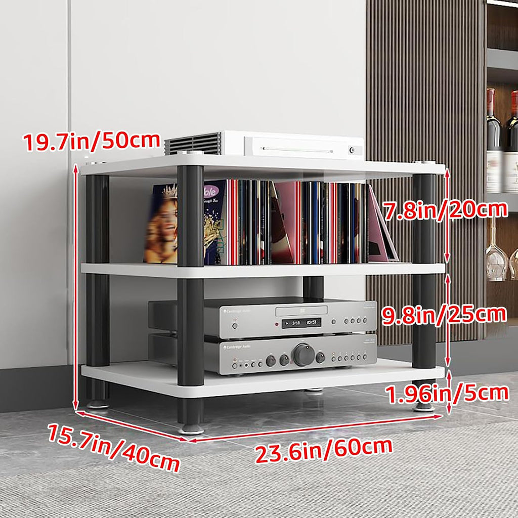 1/2/3/4 Tier Audio Rack Tower AV Media Stand Media Audio Tower Cabinet Entertainment Stereo Racks Audio/Video Component Cabinet AV Equipment Cabinet Display Stand,White,3 Tier
