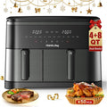 12QT Large Air Fryer with Dual Basket (4QT+8QT), 13-in-1 Digital Touchscreen Double Zone Air Fryers with 50pcs Paper Liners, Sync & Dual, for Bake, Roast, Shake Reminder, Dishwasher Safe