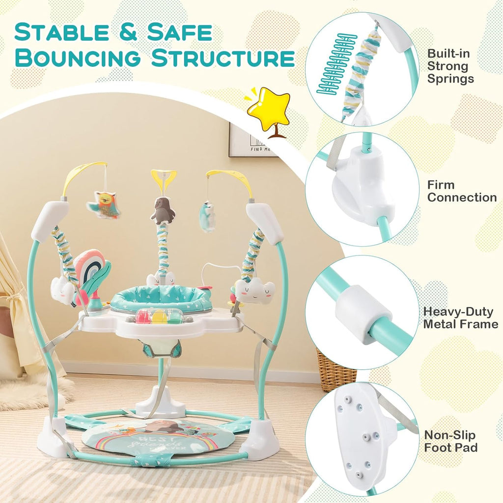 BABY JOY Baby Jumpers and Bouncers, Infant Activity Center with Music Lights Sounds, 360° Rotating Seat and 3 Adjustable Heights, Baby Play and Learning Center for 6-12 Months