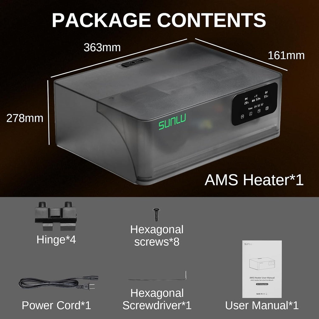SainSmart SUNLU AMS Heater Upgrade for Bambu Lab AMS Gen 1, Simultaneous Filament Drying & Printing, Fast 70°C Heating, Smart Humidity Control, 4-Roll Capacity, Easy 2-Min Install (AMS Not Included)