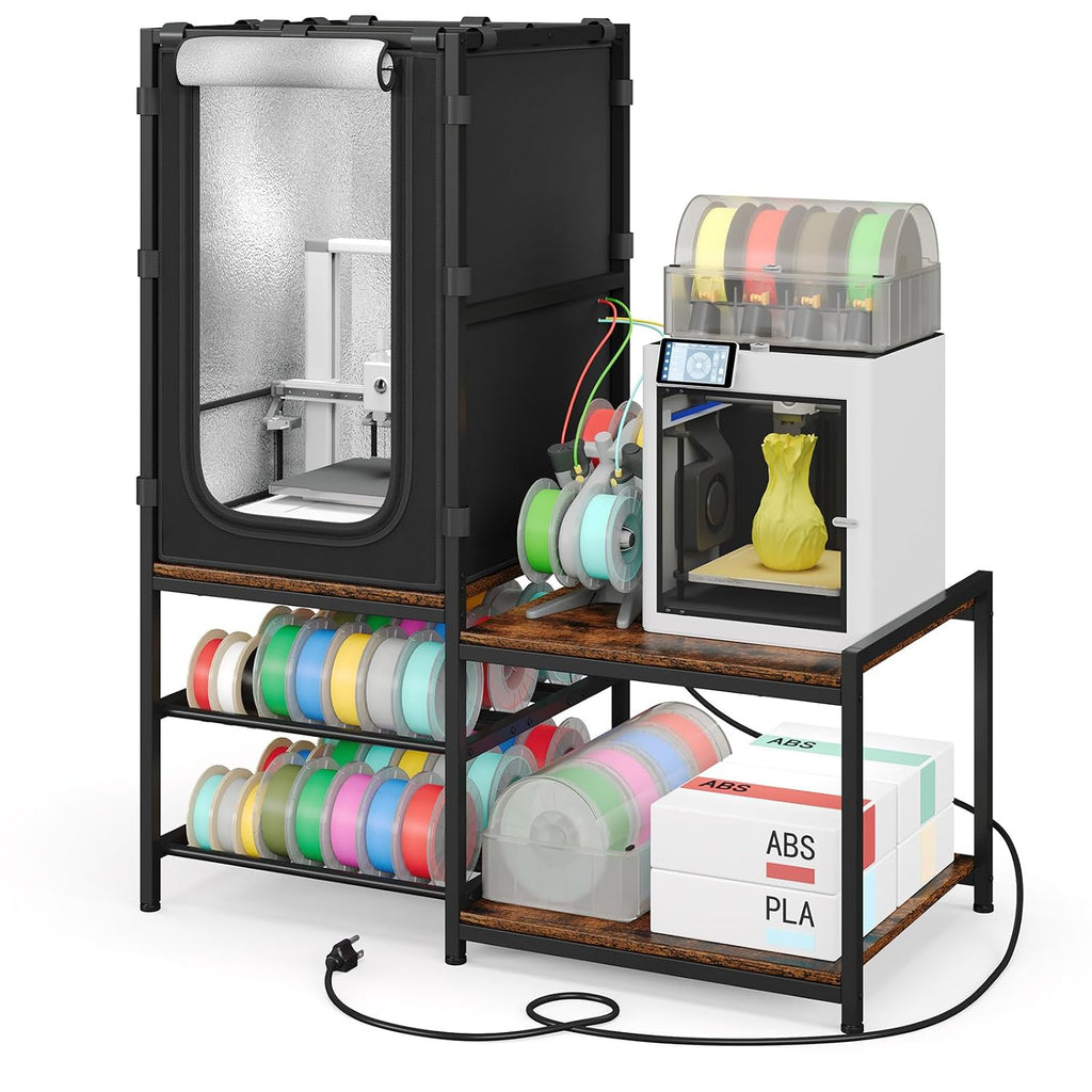 ikkle 3D Printer Cabinet with Dustproof & Noise Reducing Enclosure — Heavy Duty Filament Storage Stand with Protective Cover for Home Office, Studio Workshop