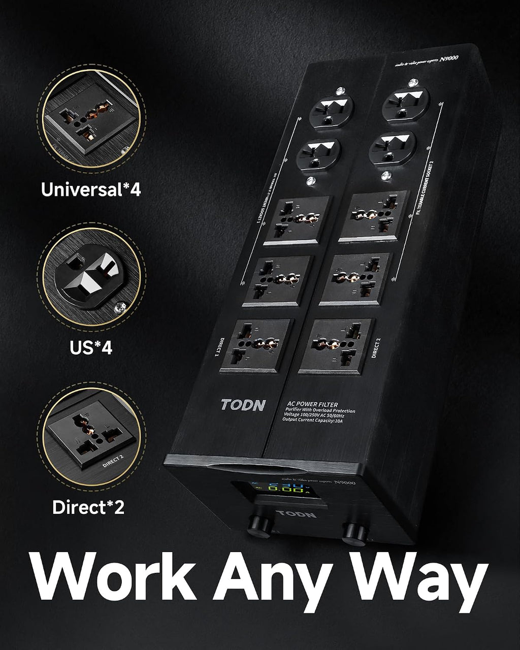 TODN HiFi Audio Power Cable and Power Conditioner with Filtered Outlets and Surge Protector for Home Theater
