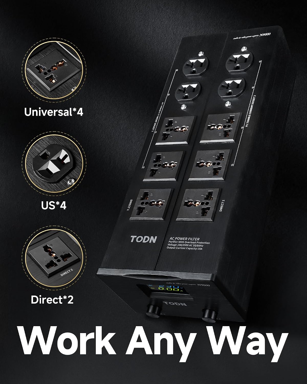 TODN HiFi Audio Power Cable and Power Conditioner with Filtered Outlets and Surge Protector for Home Theater
