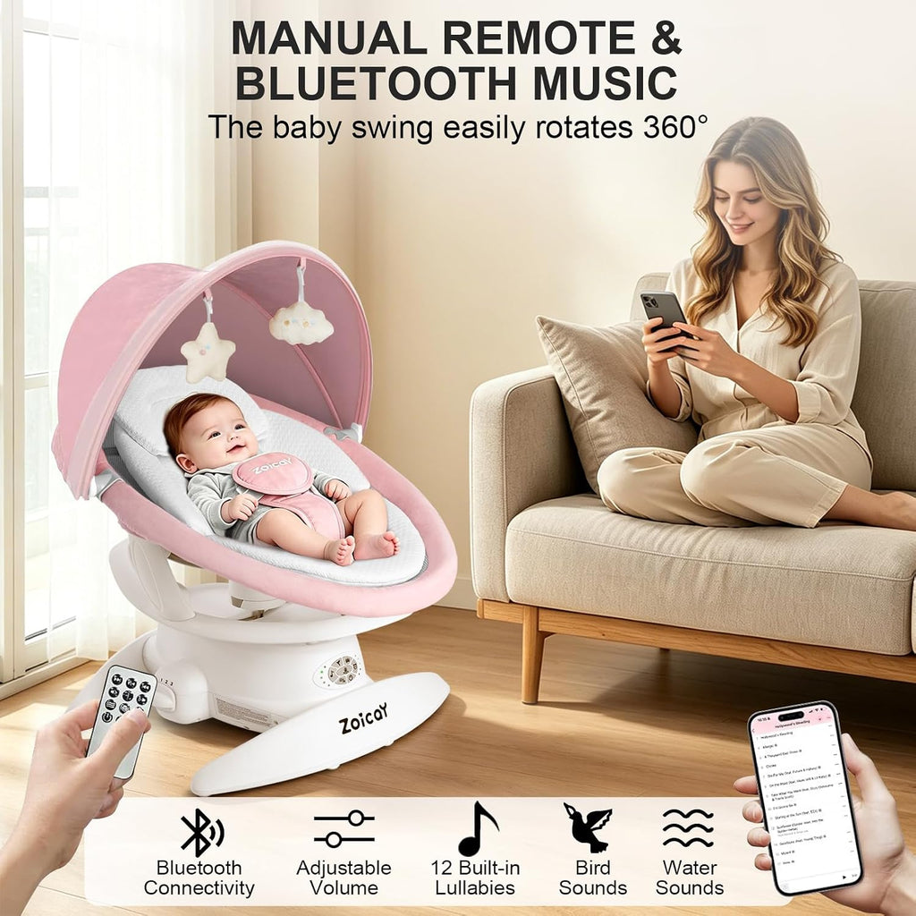 3-in-1 Baby Swing for Infants to Toddler, Infant Swing with 5 Speeds & 3 Swing Modes, 12 Melodies, Electric Swing for Baby, Up to 25 lbs, Pink