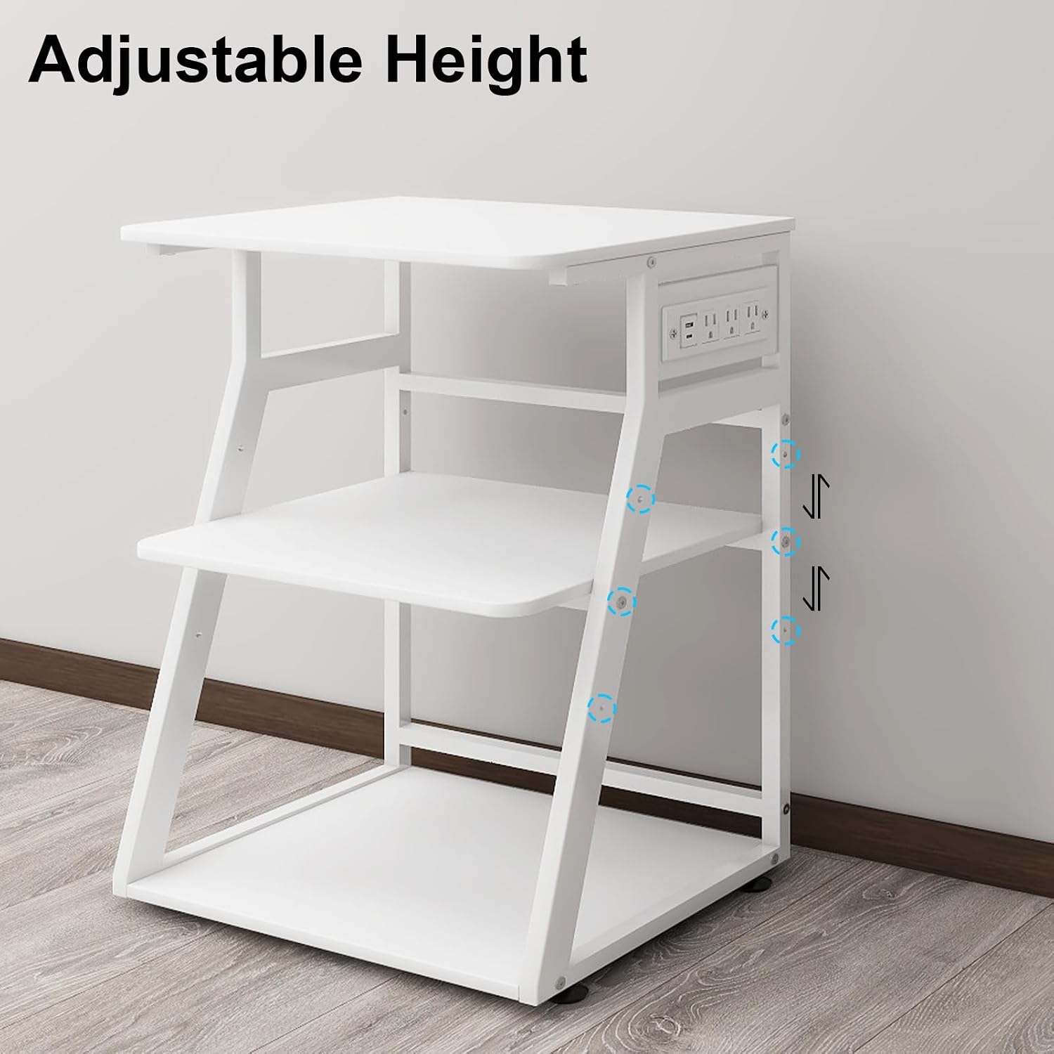 Natwind 23.6'x19.7' Large Printer Stand,3 Tier Printer Table with Charging Station, Rolling Cart with Adjustable Storage Shelf for Home Office Organization, Stand for Heat Press,3D Printer (White)