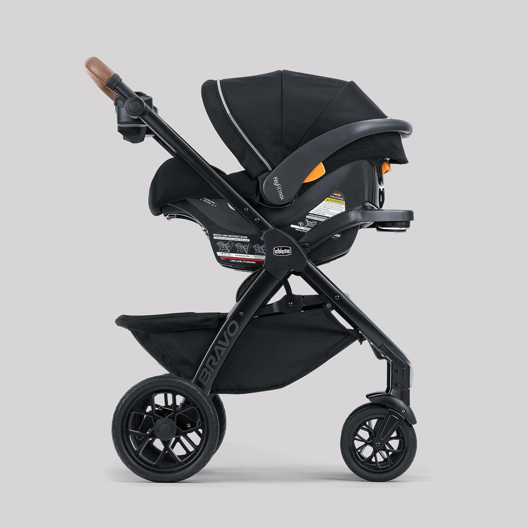 Chicco Bravo Primo ClearTex 3-in-1 Trio Travel System, Bravo Primo Quick-Fold Stroller with KeyFit Max Zip ClearTex Infant Car Seat and Base, Somerset/Black