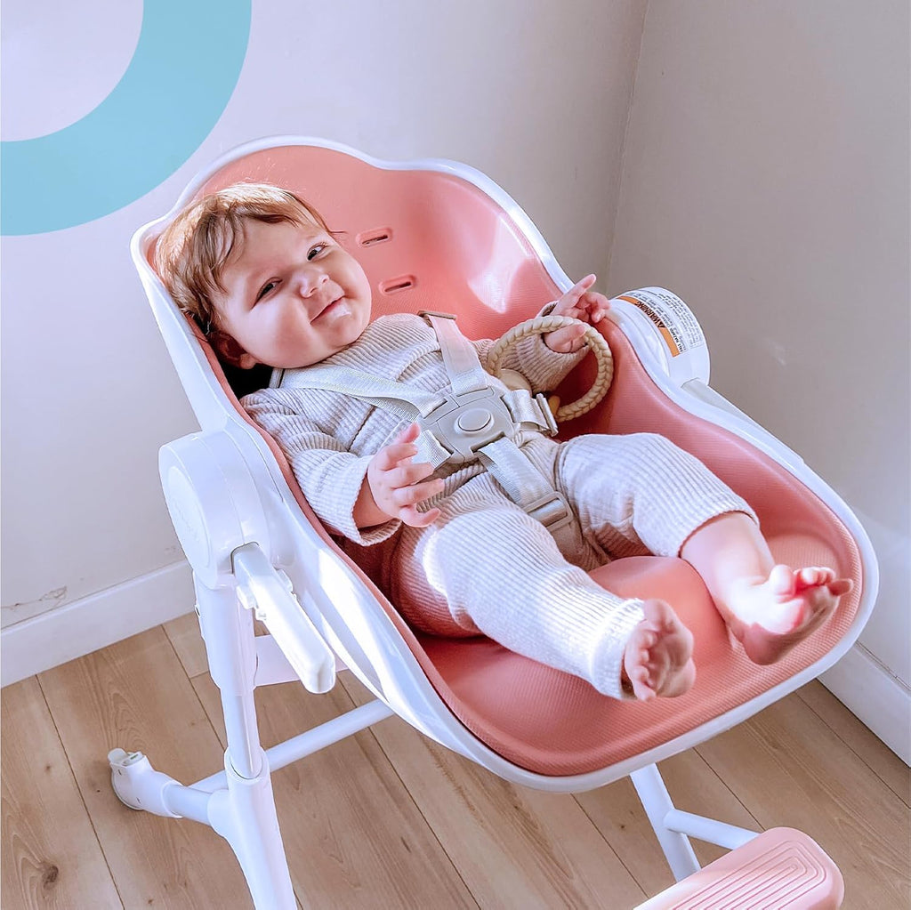 Oribel Cocoon Z High Chair & Baby Lounger | Perfect High Chair for Toddlers/Newborns | Glides Easily on All Surfaces | Secure Locks | Convertible Chair for Feeding (Cotton Candy Pink)