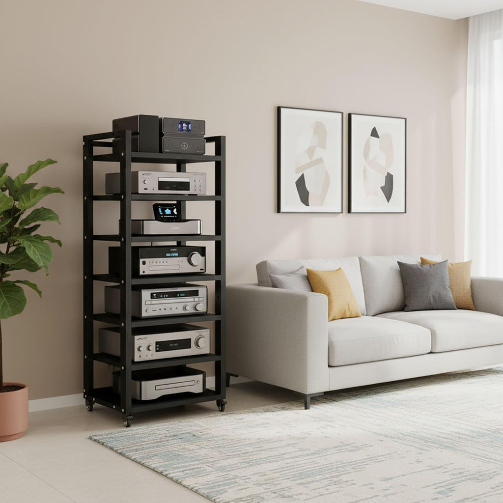 7-Tier Heavy Duty Audio Component Rack, 140cm Tall - HiFi Amplifier Rack/Audio-Video Shelving - CD Record Player Stereo Receiver AV Equipment Cabinet Display Stand(C)