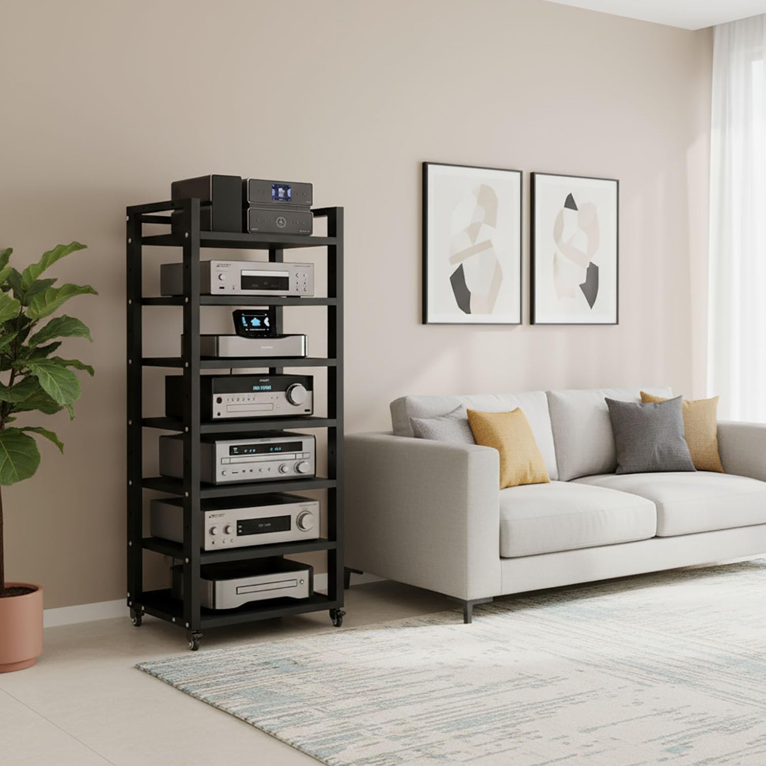 7-Tier Heavy Duty Audio Component Rack, 140cm Tall - HiFi Amplifier Rack/Audio-Video Shelving - CD Record Player Stereo Receiver AV Equipment Cabinet Display Stand(C)